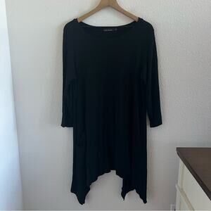 Cut Loose Black Lagenlook Tunic Dress Oversized Layering Boho Coastal Grandma M